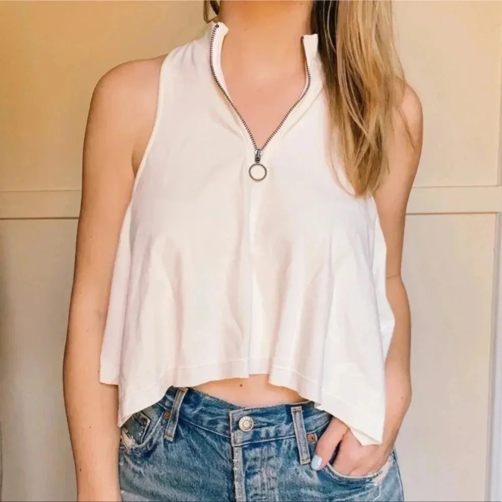 Free People Moon Cake Zip Front Tank, Color Cream Size XS-TP